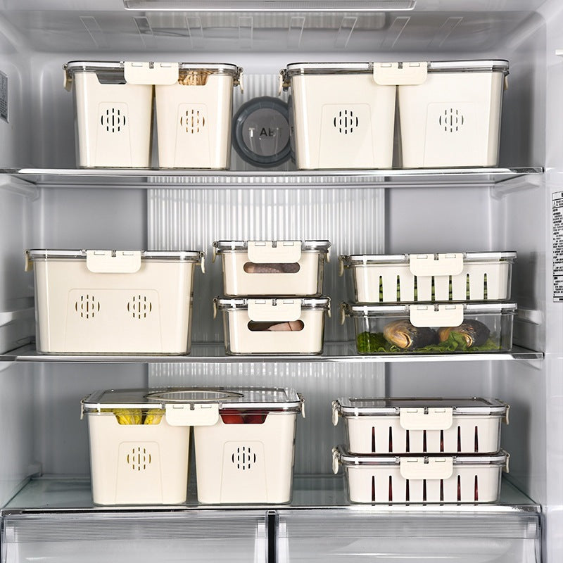 Refrigerator Organizer Box – Multi-Compartment Fresh-Keeping Storage with Drain Design
