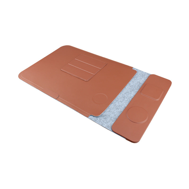 Wireless Charging Laptop Sleeve – PU Leather, 14"/16", Compatible with MacBook, Xiaomi & Huawei