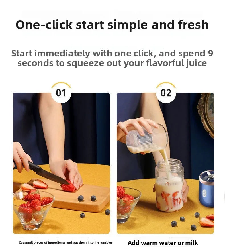 Portable Mini Blender – USB Rechargeable, 6 Blades, Personal Juicer Cup