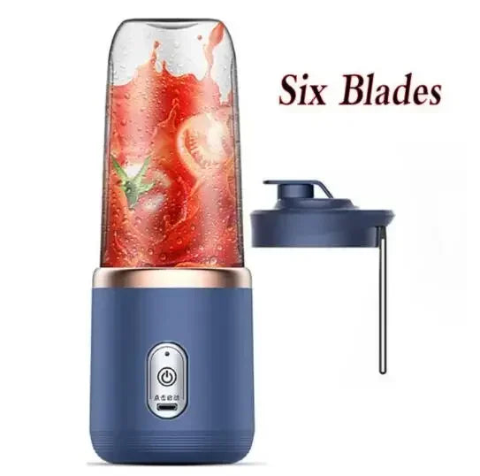 Portable Mini Blender – USB Rechargeable, 6 Blades, Personal Juicer Cup