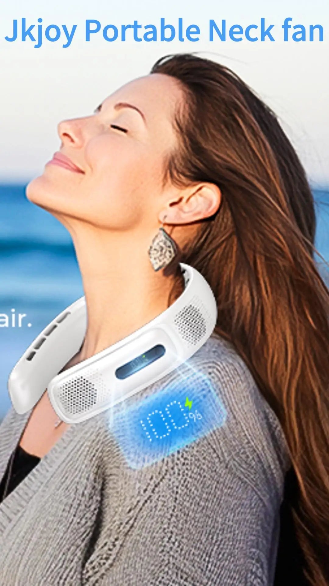 Portable Neck Fan – 4 Turbo Bladeless, 4000mAh, 360° Cooling, LED Display