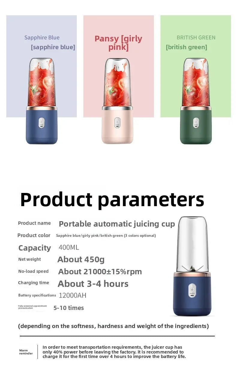 Portable Mini Blender – USB Rechargeable, 6 Blades, Personal Juicer Cup