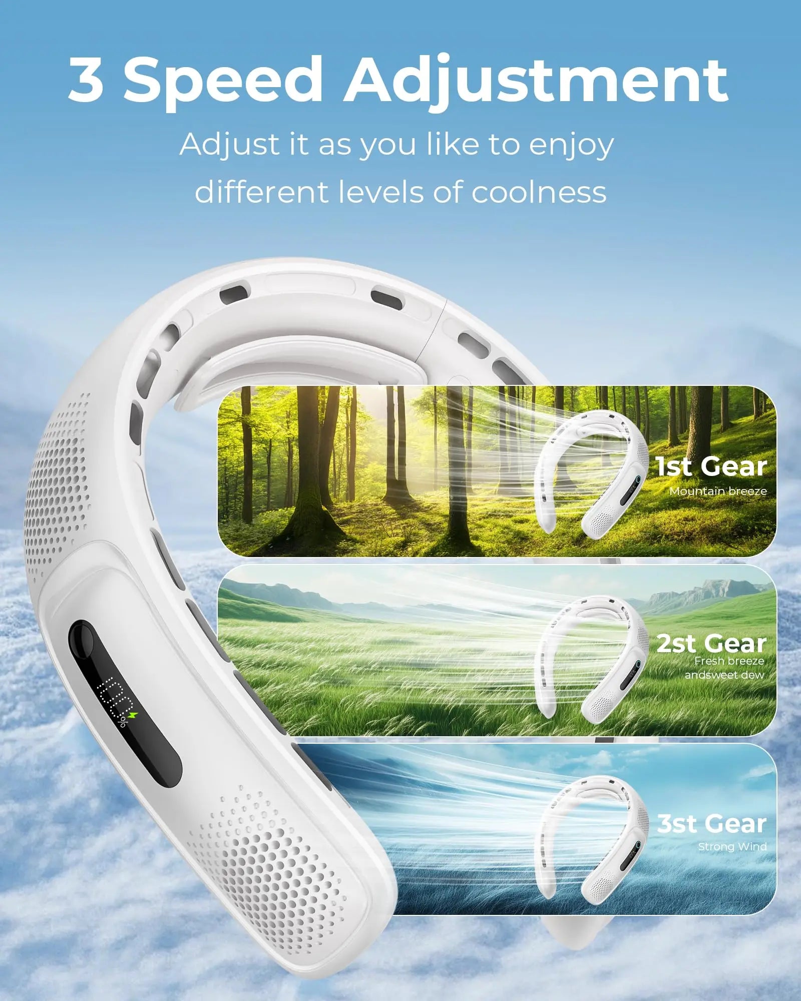 Portable Neck Fan – 4 Turbo Bladeless, 4000mAh, 360° Cooling, LED Display