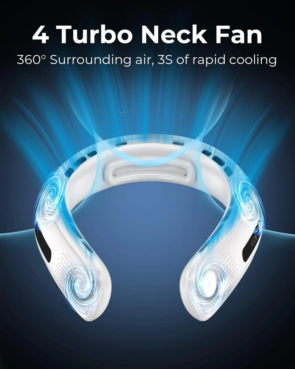 Portable Neck Fan – 4 Turbo Bladeless, 4000mAh, 360° Cooling, LED Display