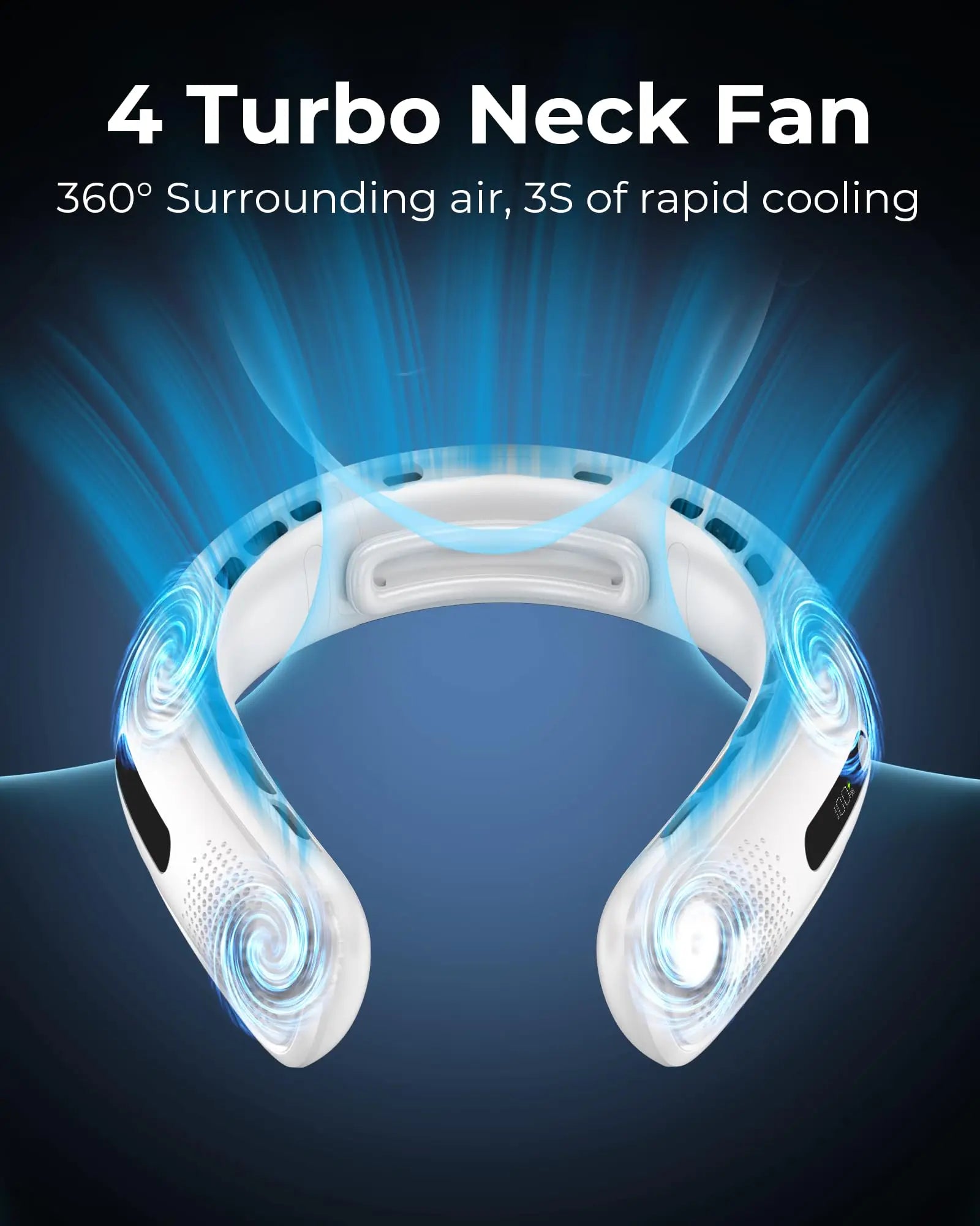 Portable Neck Fan – 4 Turbo Bladeless, 4000mAh, 360° Cooling, LED Display