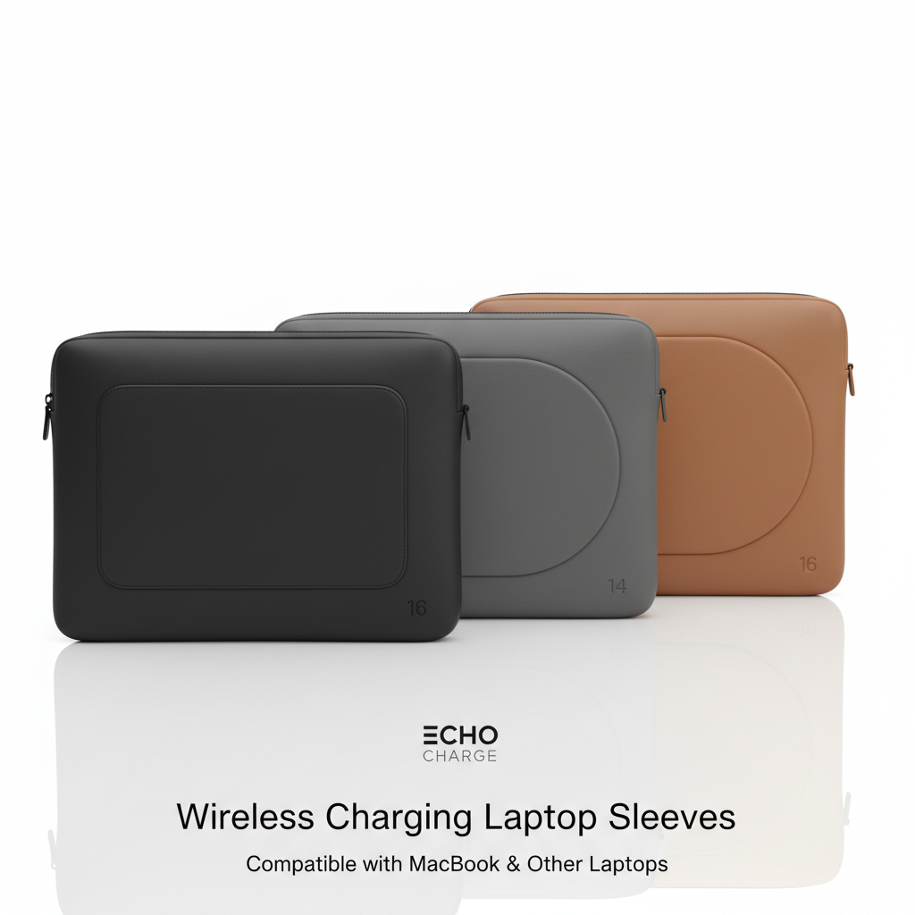 Wireless charging laptop sleeve PU leather black gray light brown 14 16 inch MacBook compatible