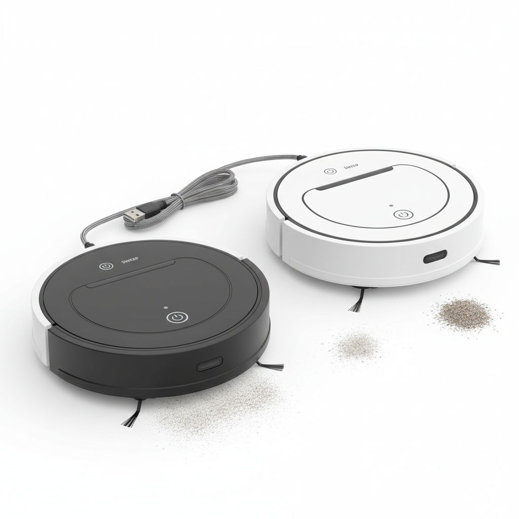 Mini compact robot vacuum cleaner black white USB rechargeable automatic sweeping