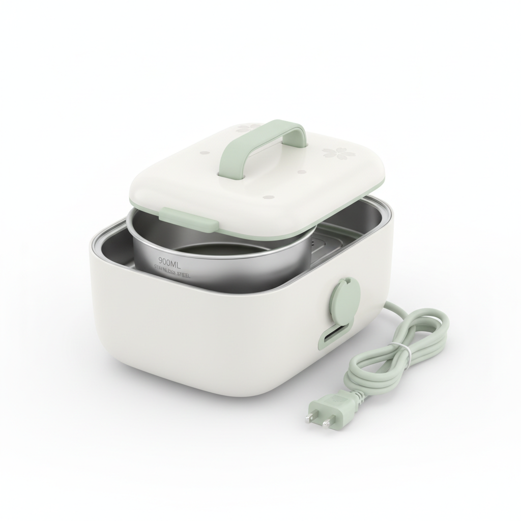 Electric heated lunch box 900ML stainless steel waterless heating portable office Japanese style